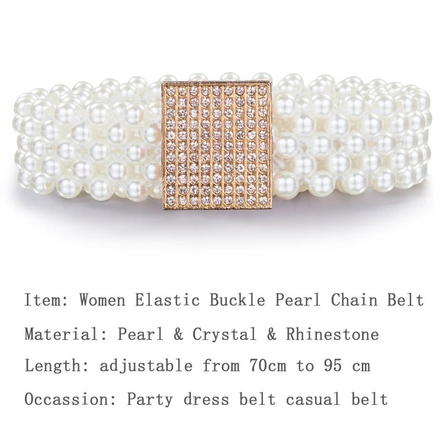 Elegant Women Pearl Waist Belt Elastic Buckle Pearl Chain Belt Female Girls  Dress Crystal Strap