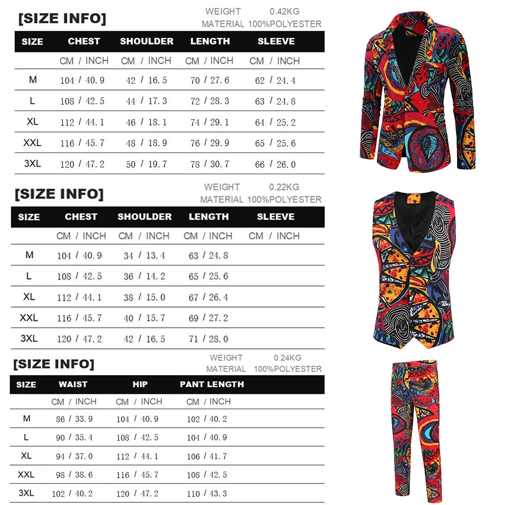 New 3 Piece Men Suits Sets Fashion Single Breasted Printed Floral Tuxedo Suit Jacket Casual Slim Blazer Vest Pant Costume Homme New 3 Piece Men Suits Sets Fashion Single Breasted Printed Floral Tuxedo Suit Jacket Casual Slim Blazer Vest Pant Costume Homme