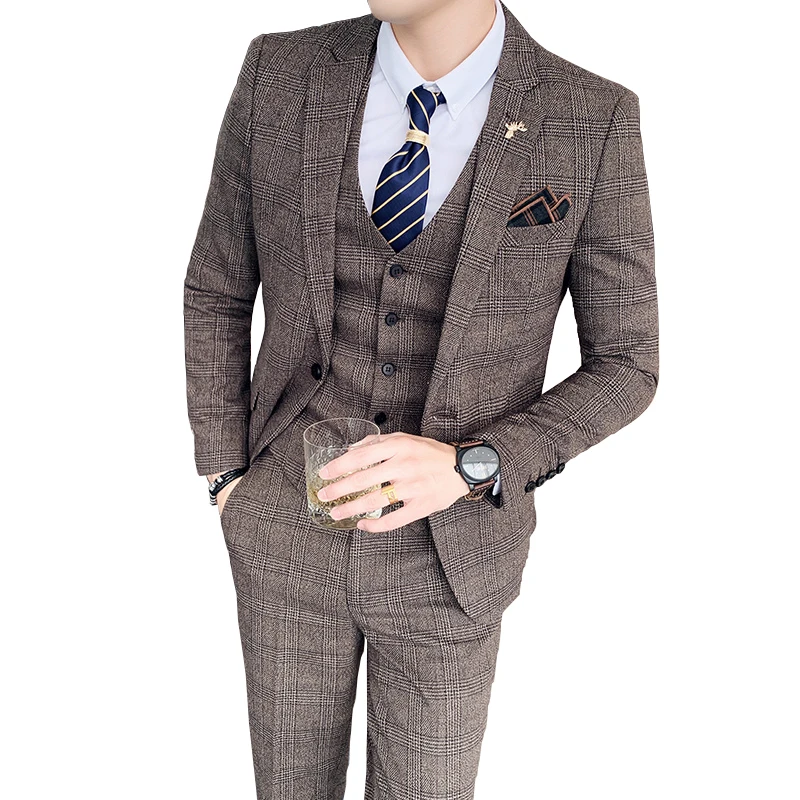 Chaqueta + chaleco + Pantalones de talla 7XL para hombre, traje informal de negocios ajustado, esmoquin para vestido de boda