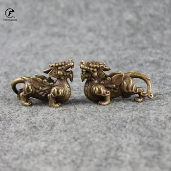 

New Style Antique Copper Chinese Mythical Beast Pixiu Miniature Figurines Ornaments Brass Lucky Animal Qi Lin Desktop Decoration