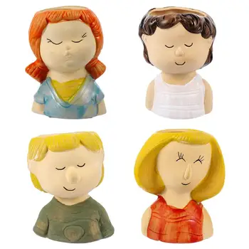 

4pcs Doll Shape Flower Holder Delicate Garden Decorations Flower Container Ceramic Flower Pots for Table Desk Home