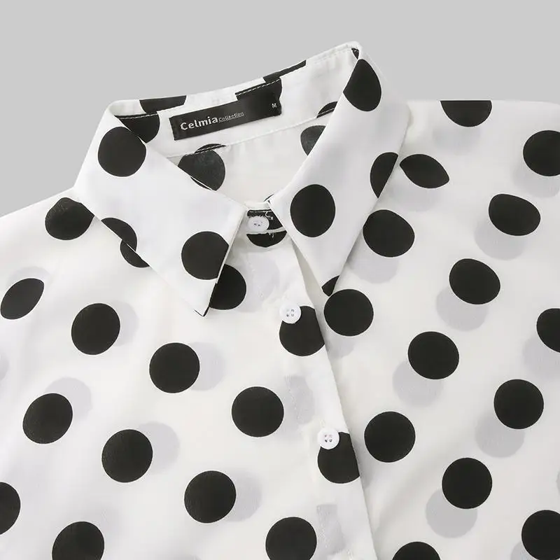 Женские повседневные рубашки с рукавом-фонариком, cellumia, осень, Элегантная блузка в горошек, с отложным воротником, свободные блузы размера плюс, Топ