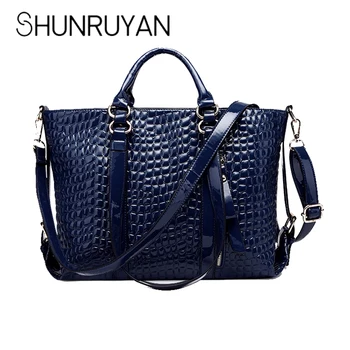 

SHUNRUYAN Fashion Crocodile PU Leather Shoulder Bags Handbags Women Large Capacity Solid Casual Tote Bag