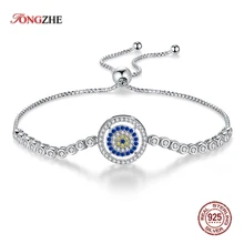 TONGZHE подлинный 925 серебряный браслет регулируемые бусины Evil Eye синий CZ теннисные браслеты для женщин и мужчин ювелирные изделия дружбы