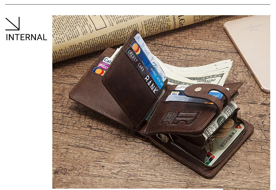 Гравировка мужской кошелек портмоне мужской кофе из натуральной кожи, с цепочкой имя подарок Portomonee портфель деньги сумка держатель для карт