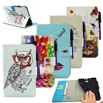 

Case for Samsung Galaxy Tab A6 10.1 Case SMT585 T580 Cute Glasses Owl Luxury PU Leather Flip Magnet Kids Tablet Wallet Cover Bag