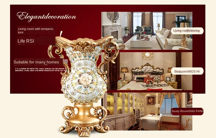 Luxury European Resin Vase Stereoscopic Dried Fowers Arrangement Wobble Plate Living Room Entrance Ornaments Home Decorations
