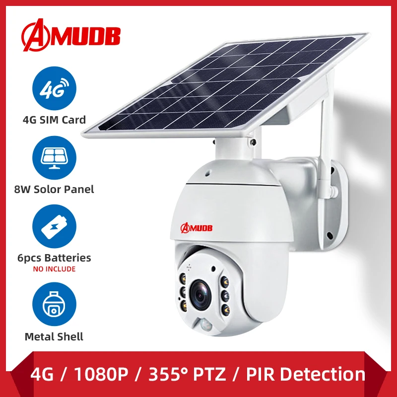 AMUDB 4G sim карта 1080P IP камера WIFI 8 Вт солнечная панель Батарея безопасности внешняя PTZ