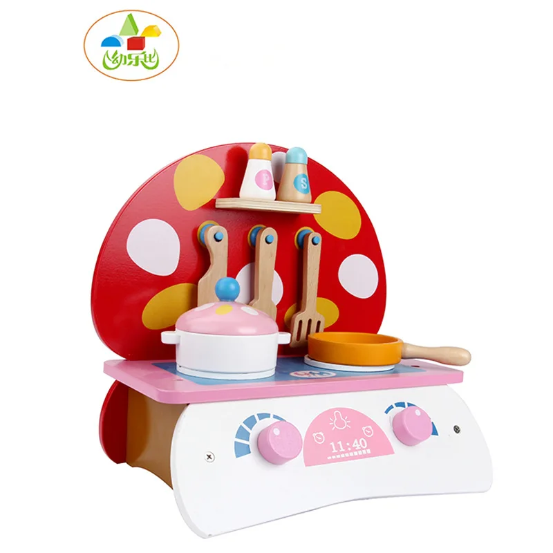 

Wooden Play House Children Kitchen Stove Toy Set Baby Little Girl Cook Mushroom Stove Model Kitchenware