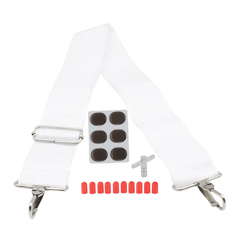 

4 in 1 Adjustable Snare Drum White Strap +Keys Wrench + Drum Stick Cover+ Drum Mute Pads Set