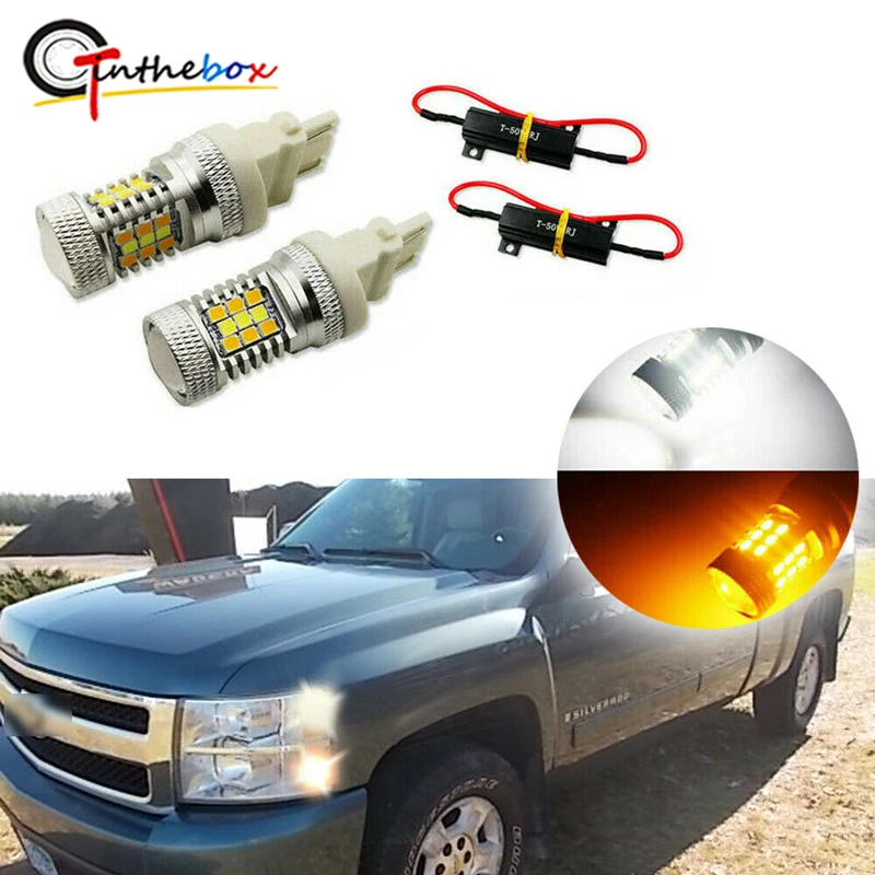 GTinthebox 2x Switchback LED Double-filament Bulbs Front Turn Signal Lights for 2008-2013 Chevrolet Silverado 1500 | Автомобили и
