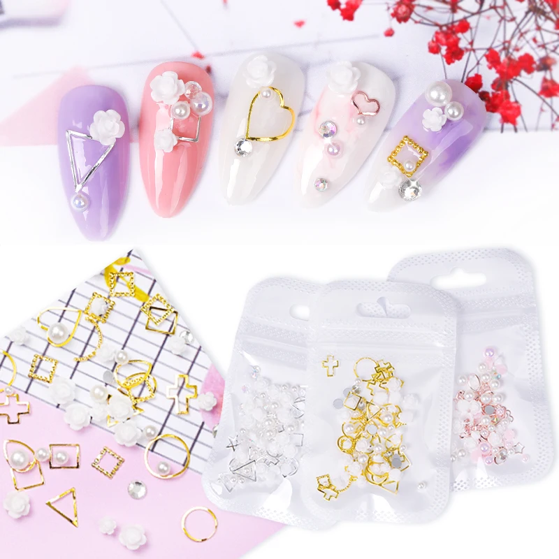 BORN QUEEN Дизайн ногтей украшения в виде ракушки цветы жемчуг золотые заклепки Diy 3D Маникюр Стразы ювелирные изделия