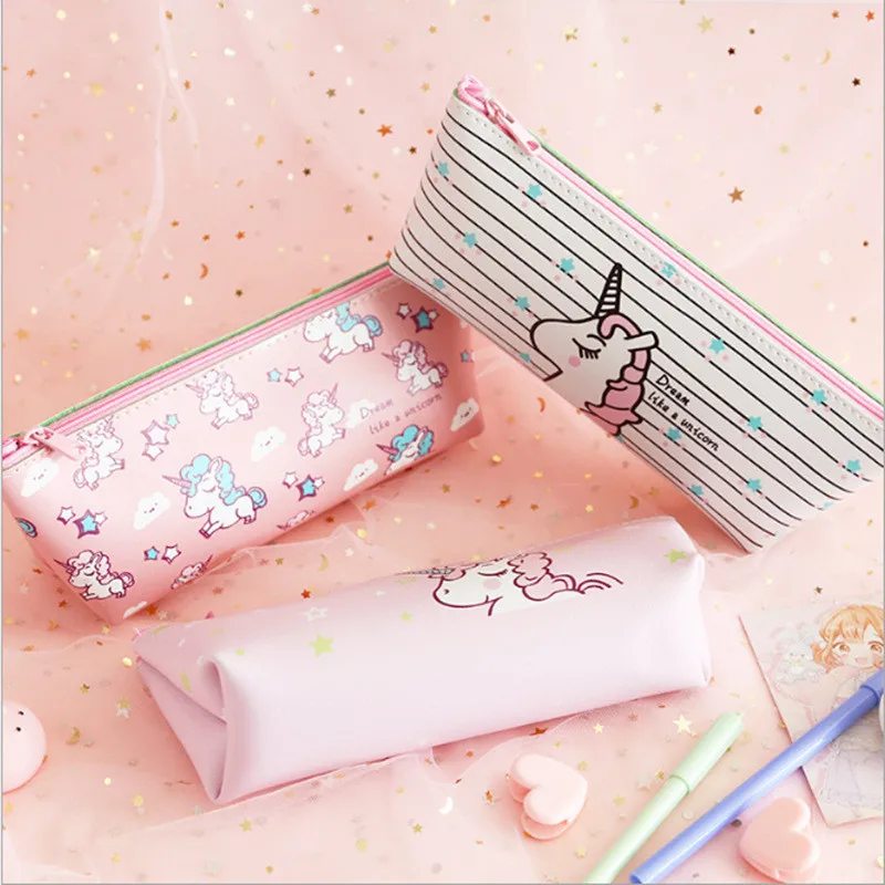 

Penbag Pencilcase Kawaii Unicorn Pink PU Estuches Waterproof Large Capacity Japanese Version Children's Day Gift Girl Stationery
