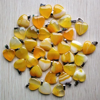 

Wholesale 30pcs/lot Fashion Natural Stone Yellow Stripe Onyx Heart Shape Charms Pendants For Jewelry Making 20mm Pendant