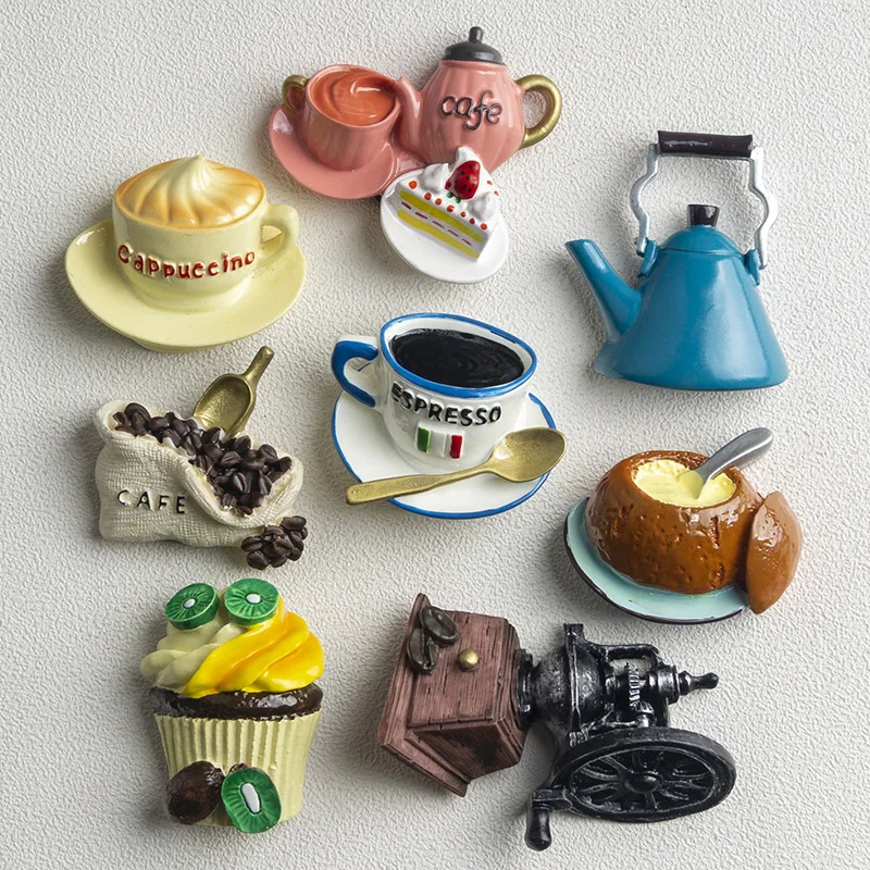 3D Food Macarone Coffee Refrigerator Paste Magnetic Coffee Cake Kettle Fridge Magnet Collection