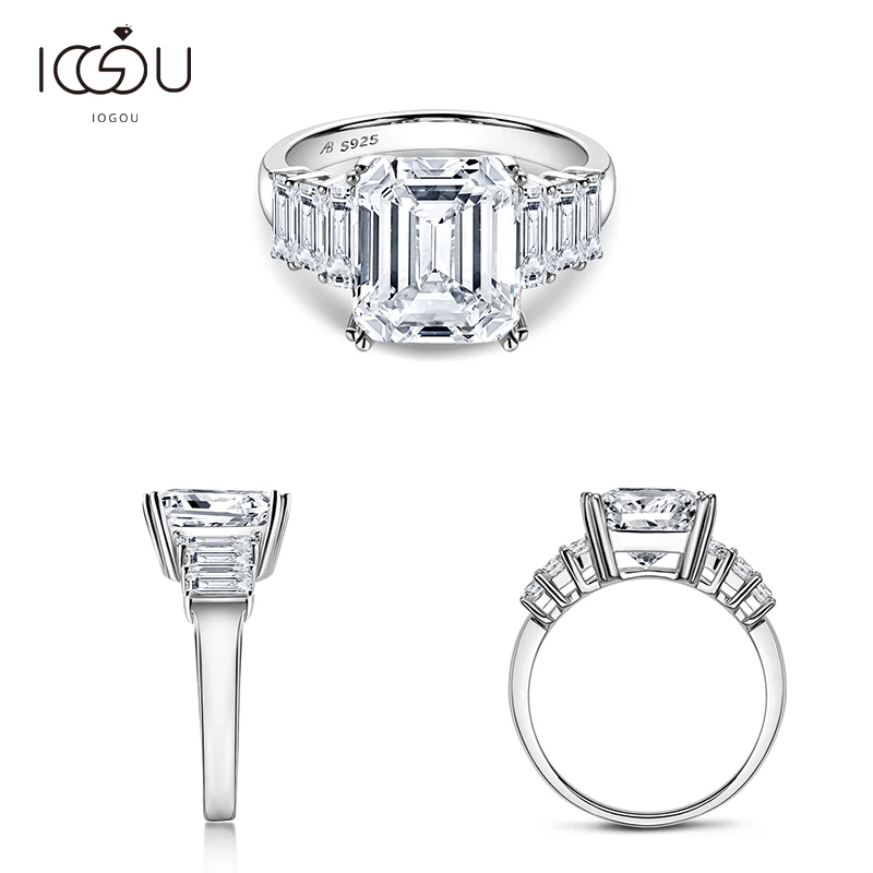 IOGOU 925 пробы серебро 3-камни 4.0ct изумрудно-белым сапфиром Обручение кольцо