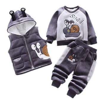 

Fashion Children Casual Clothing Set Autumn Winter Baby Boy Cartoon Hooded Vest T-shirt Pants 3Pcs/Set Toddler Thicken Tracksuit
