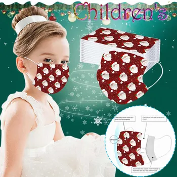 

Children Christmas Mask Disposable Dustproof Face Mouth Filer Outdoor Breathable Three-Layer Protective Cartoon Printing Masque