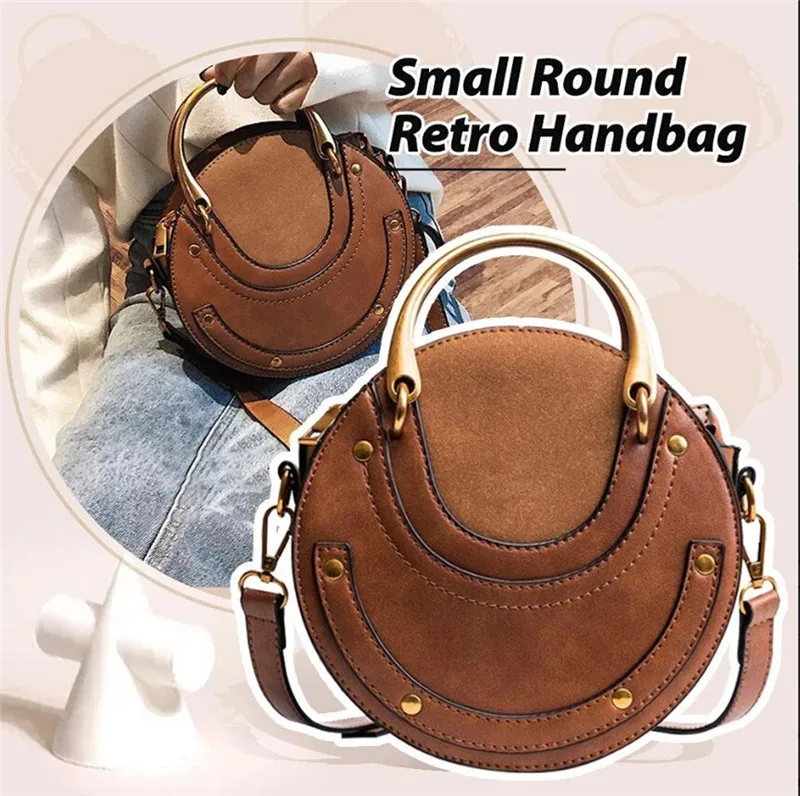 

Vintage Bag Women's Small Round Bag Fashion Simple Stitching Retro Slung Handbag Shoulder Famous Brand Woman Handbags 2019 N7