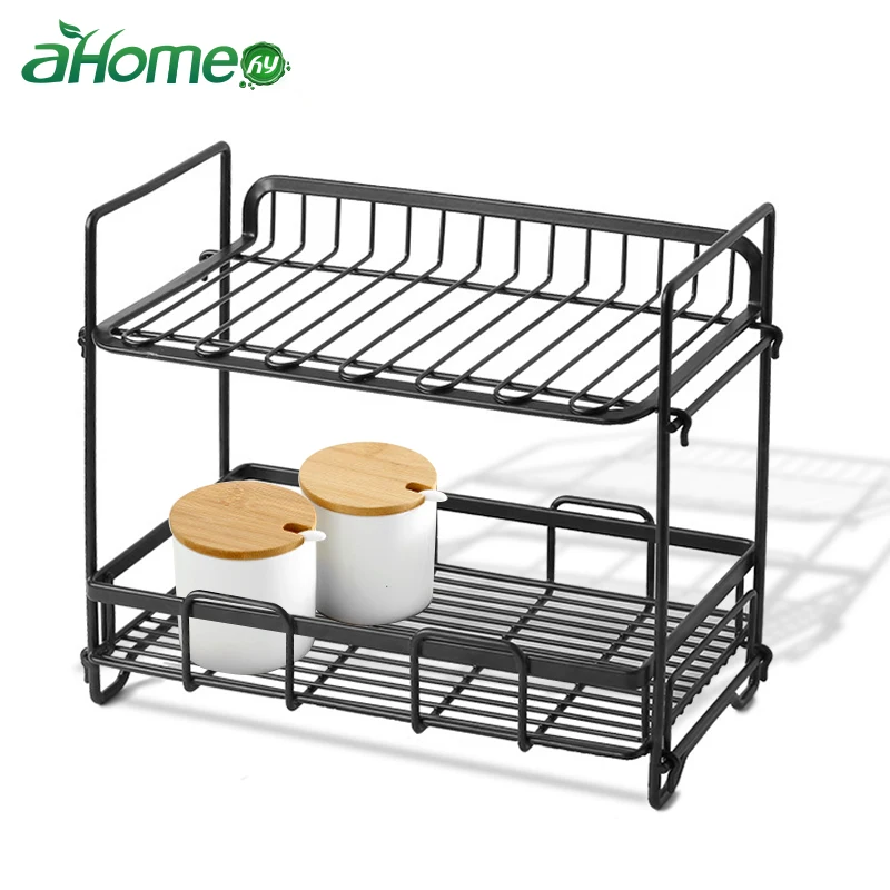 

Kitchen Dish rack Cutlery organizer Double Layer Iron Storage Rack Drianer Kitchen Condiment Rack Bathroom Accessory Organizer