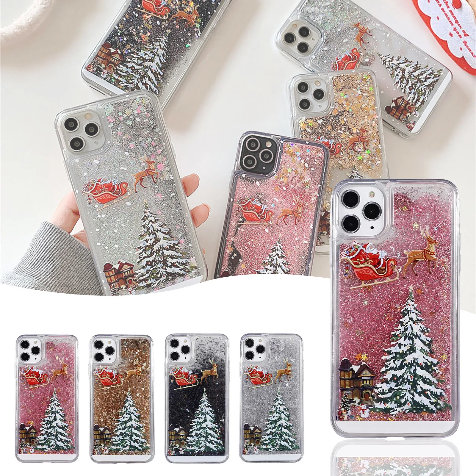 

Christmas Silicone Case Flashing Powder Ultra-thin Phone Case Suitable for iPhone 12 Mini 5.4 Inch Case iphone 12 case new 50*