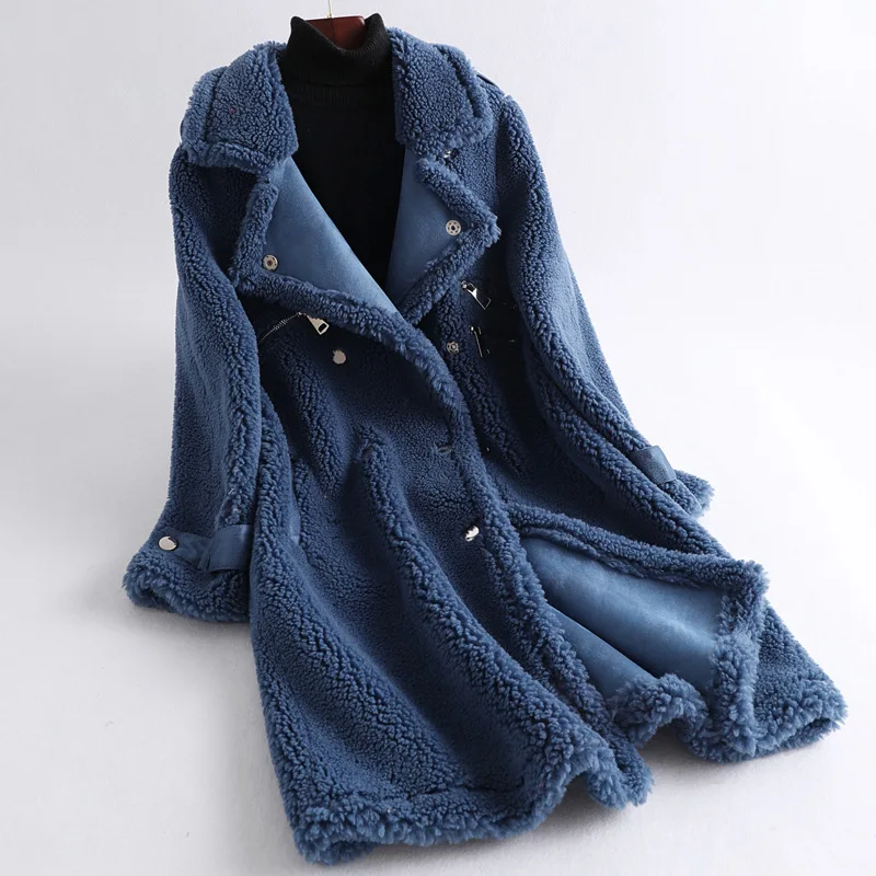 Best New Women #039;s Teddy Coat Thickening Real Sheep Wool Long Jackets Female Loose Double Breasted Outerwear Office Elegant Overcoats