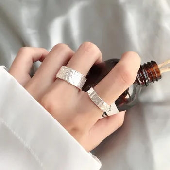 

925 Sterling Silver Texture Silver Open Ring Geometric Irregular Surface Finger Ring For Women Gift Wholesale S-R675