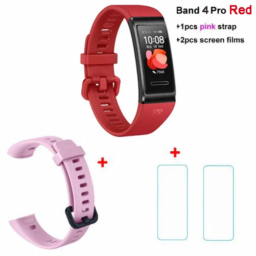 red x pink x film Умный Браслет huawei Band 4 Pro, инновационные часы, лица, автономный gps, проактивный мониторинг здоровья, SpO2, кислород крови - Цвет: red x pink x film