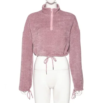 

Meyoung Drawstring Blouse Women Long Sleeve Blouse Pink Shirt Solid Color Front Zipper Blusas Ladies Tops Femme Woman Clothes