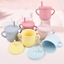 Gobelet Anti fuite en Silicone pour bébé, vaisselle, paille, apprentissage de l'alimentation, vaisselle, bouteille d'eau, 1 pièce 