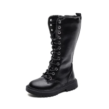 

New Korean Style Lace-up Chunky Heel High Leg Boot Martin Shoes Knight Boots Children's Boots