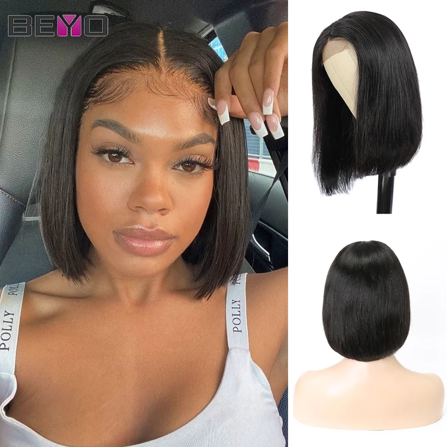 Beyo Straight Bob Closure Wig 4X4 Lace Short Human Hair Wigs For Women Pre Plucked Brazilian Remy | Шиньоны и парики