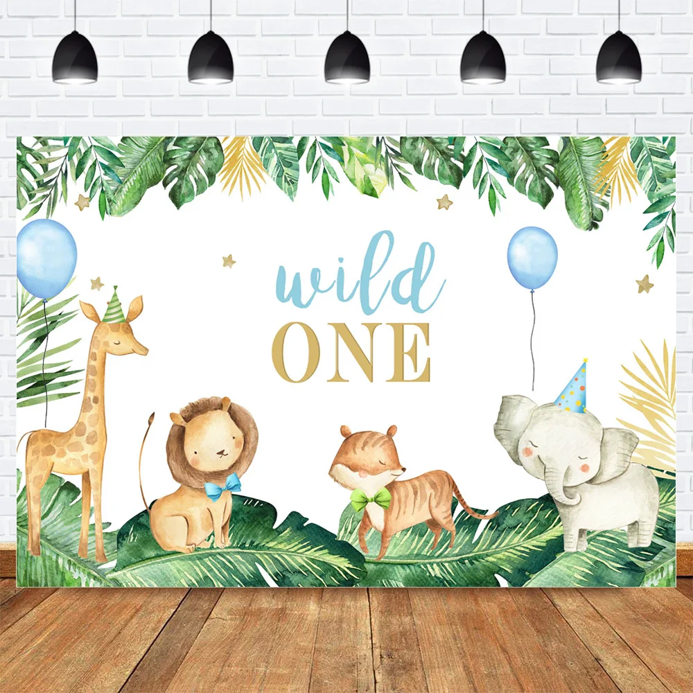Wild-One-Cartoon-Animal-Birthday-Photography-Backdrop-Jungle-Boy-or