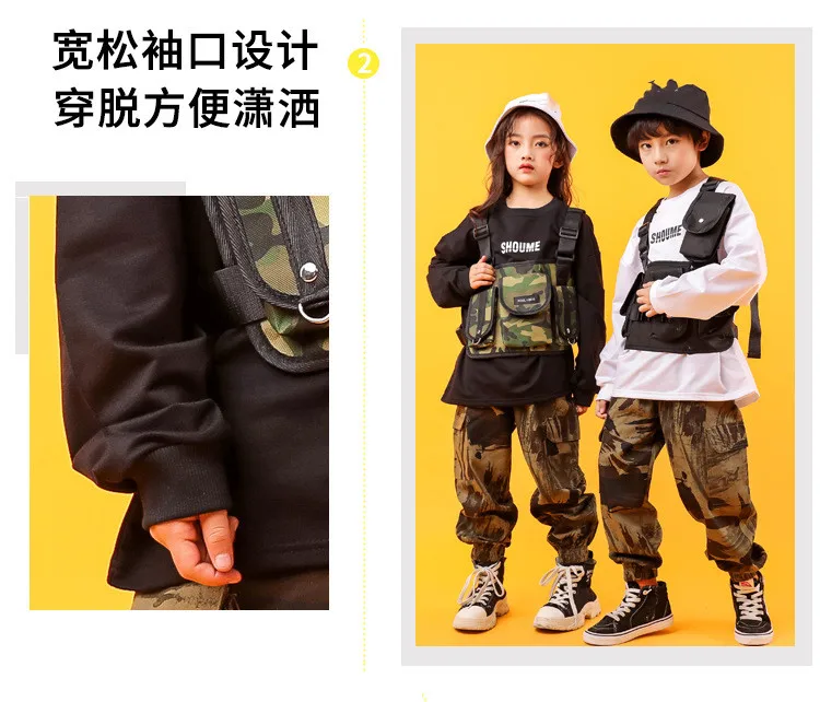 Children'S Hip-Hop Dance Clothes Kids Work Clothes Black White T-Shirt Pants Suit Hiphop Outfits Baby Girl Clothing Show Costume (5)