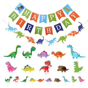 

Boy Bithday Party Supplies Set Kid Birthday Party Decorations Dinosaur Theme Banner Cake Topper Honeycomb Ball