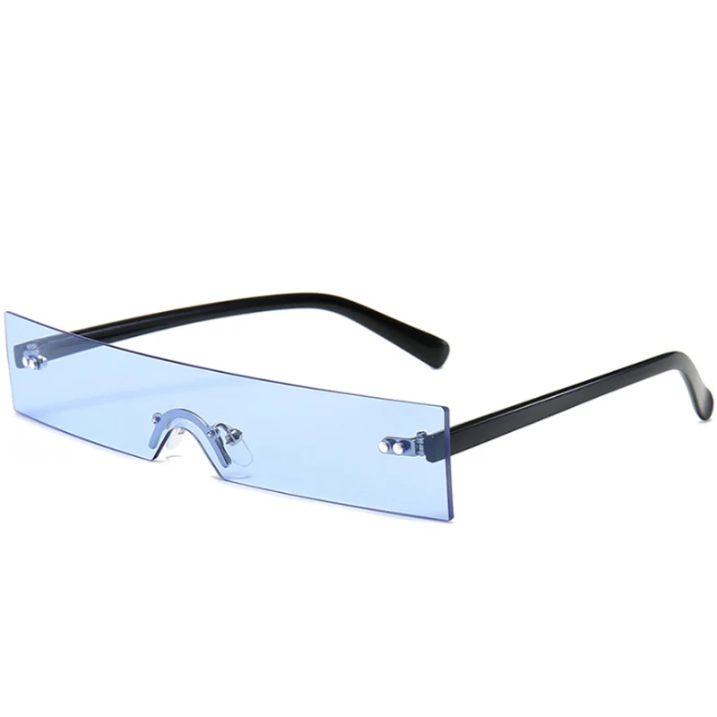 YOOSKE брендовые солнцезащитные очки без оправы женские роскошные дизайнерские прямоугольные Солнцезащитные очки Мужские Винтажные синие розовые очки женские UV400 зеркальные - Цвет линз: Синий