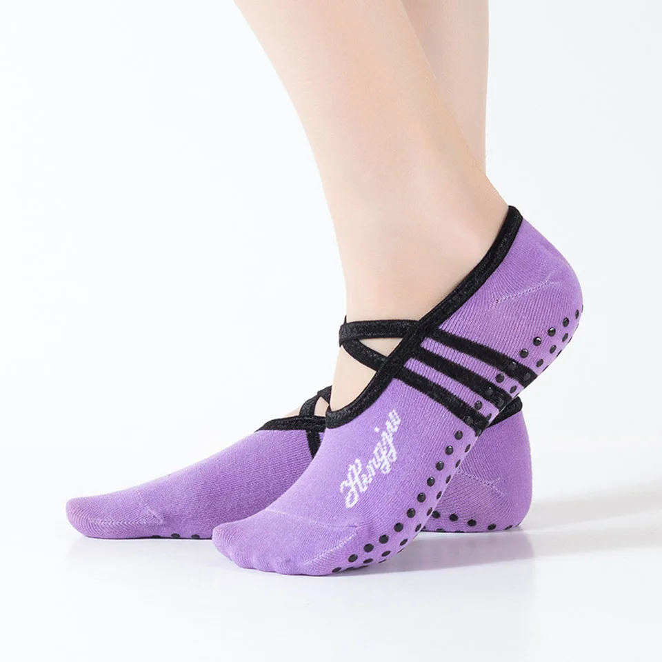 1 пара, женские носки для йоги, Нескользящие Хлопковые женские носки для пилатеса, носки для балета, носки для танцев, носки для фитнеса, спорта, спортзала, дома, для женщин, дышащие - Цвет: Light purple