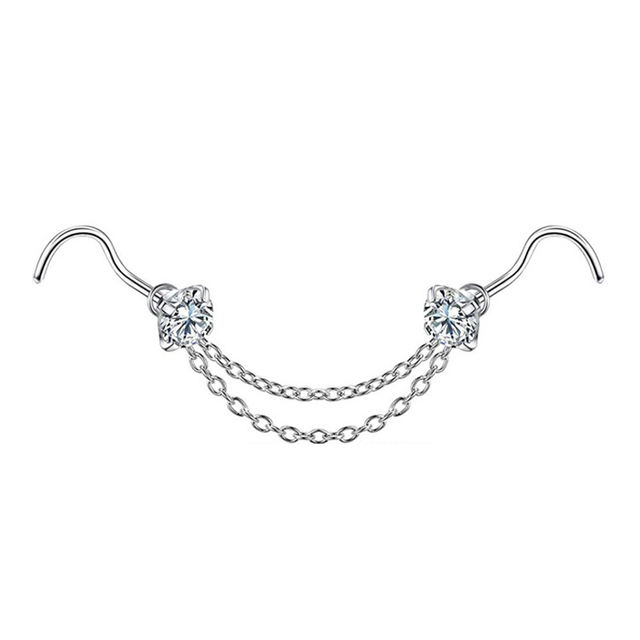 Steel Double Nose Piercing Chain Nose Chain for Woman Nostril Piercing Nose Stud Decoration Piercing Chain New