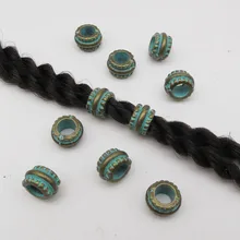 10 шт-20 штук зеленая бронза Руна викингов, подвязанные лентой, с объемной волной, бороды, дредлоки, для увеличения объема, бусины Кольца Аксессуары к направляющей трубе около 5,6 мм Внутреннее отверстие