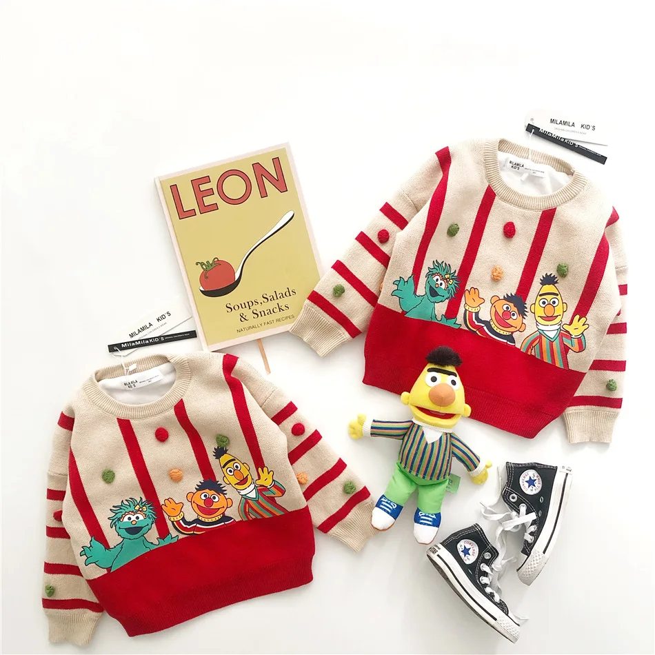 Tonytaobaby/Новинка; зимняя детская одежда для мальчиков и девочек; цветной хлопковый свитер с вертикальным рисунком; Рождественский свитер
