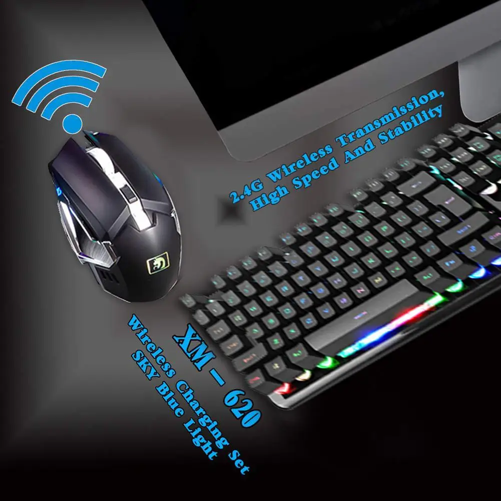 

Durable Keyboards Classic Delicate Texture 2.4G Wireless Gaming LED Mechanical Feel 104 Keys Keyboard 6 Buttons Mouse Set