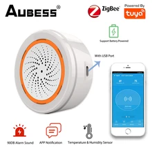 

ZigBee Siren Alarm Temperature Humidity Sensor 90dB Sound Light Home Security Alarm Works With Tuya SmartLife APP Zigbee Gateway