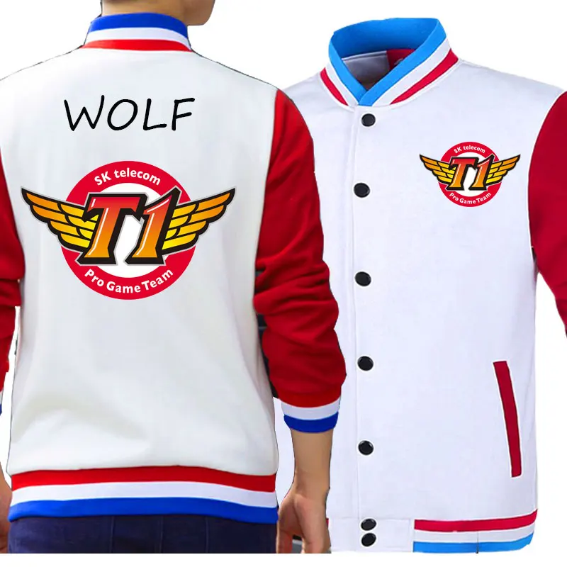 

SKT T1 Faker Peanut Huni Bang Wolf Cosplay Costume Long Sleeve Baseball Jacket High Quality Mens Jackets and Coats