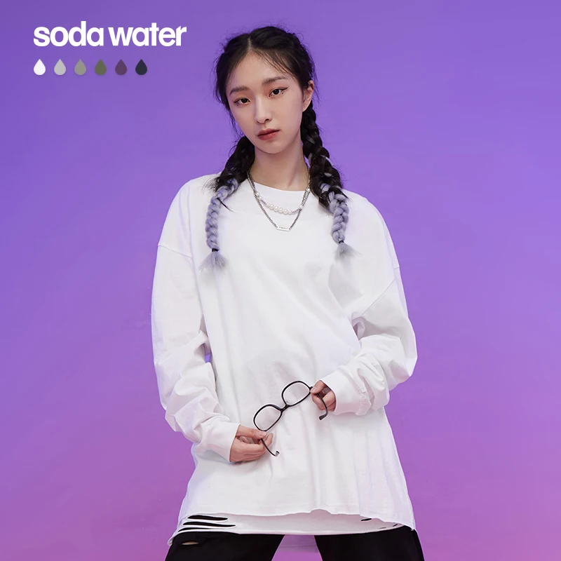 Женская футболка с длинным рукавом SODAWATER однотонная хлопковая Футболка оверсайз