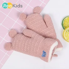 REAKIDS New Cute Baby Gloves Winter Thick Children Gloves Warm Kids Gloves Mittens Knitted Child Mittens For Girls And Boys