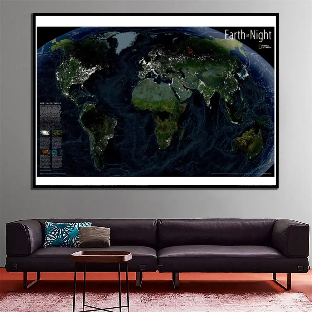 

2x3ft Fine Canvas Spray Painting Home Wall Decor Map The Earth At Night For Living Room Wall Decaration