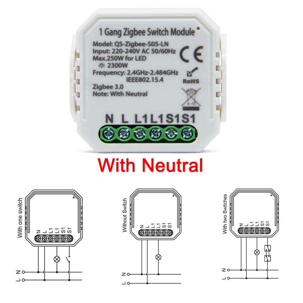 Tuya zigbee módulo interruptor de luz sem