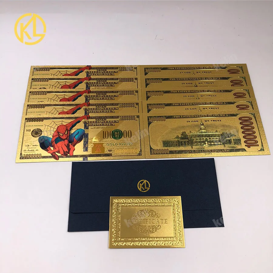 5 шт./10 шт./лот, Японский дракон, мультфильм, 10000 иен, золото, пластиковые банкноты для классической детской коллекции памяти - Цвет: Spiderman