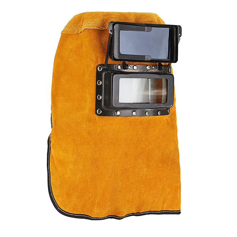 Máscara do Soldador Capa de Couro Capacete de Soldagem Arco de Moagem Conveniente Proteger Amarelo Tig Mig Sparkproof Cabeça-montado Couro-15 °-65 °