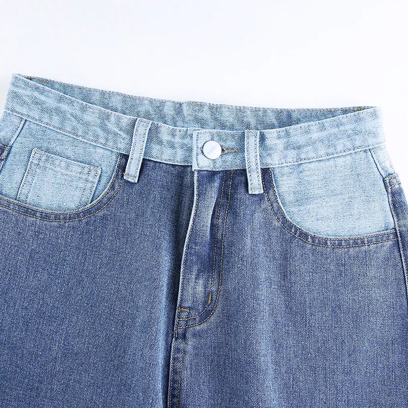 SIDDONS Jeans For Women Fashion Patchwork Jeans Baggy Pants Women Streetwear Cargo Pants High Waisted Denim Straight Trousers